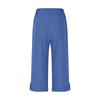European & American Cotton Linen Casual Pants with Elastic Waist and Pockets, 7/8 Length, Pure Color.