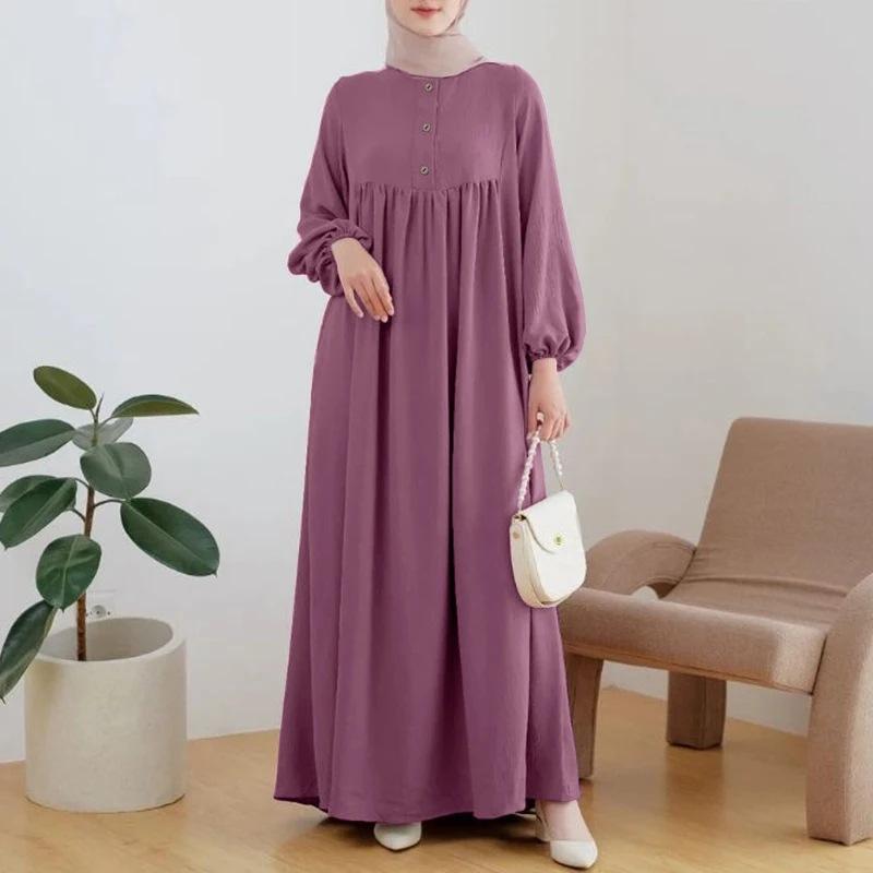 Women Spring and Autumn Plus Size Muslim Long Dress Long Sleeve Simple Vintage Dress