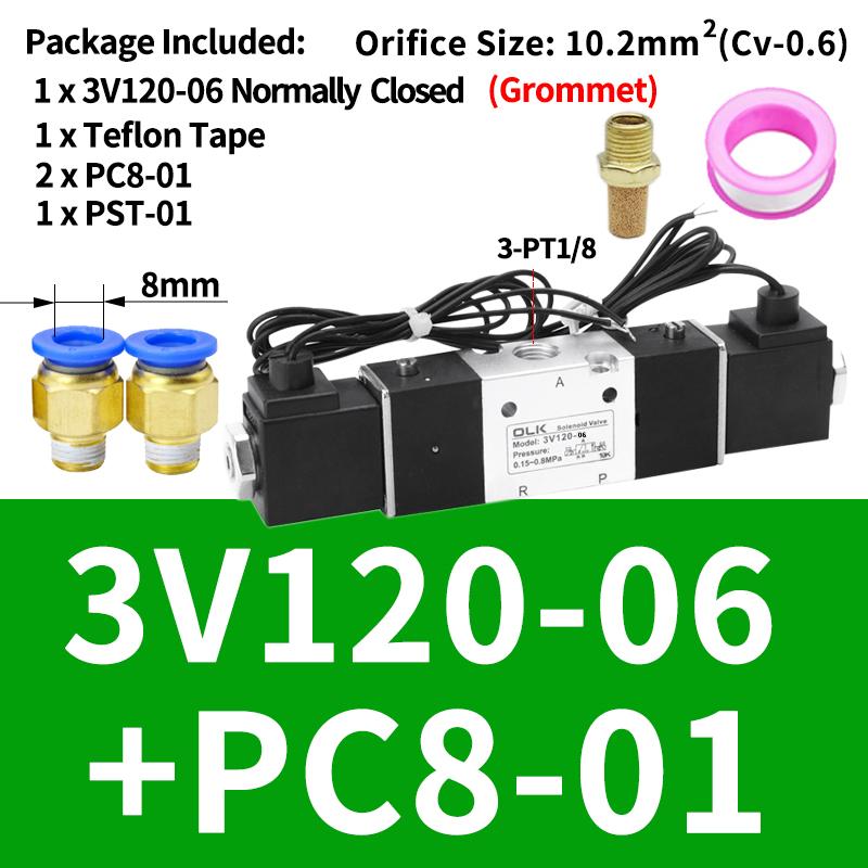 1PCS 3V120-06 3V120-M5 Pneumatic Air Solenoid Valve 3/2 Way AC220V DC24V DC12V AC110V AC24V Normally Closed Valves