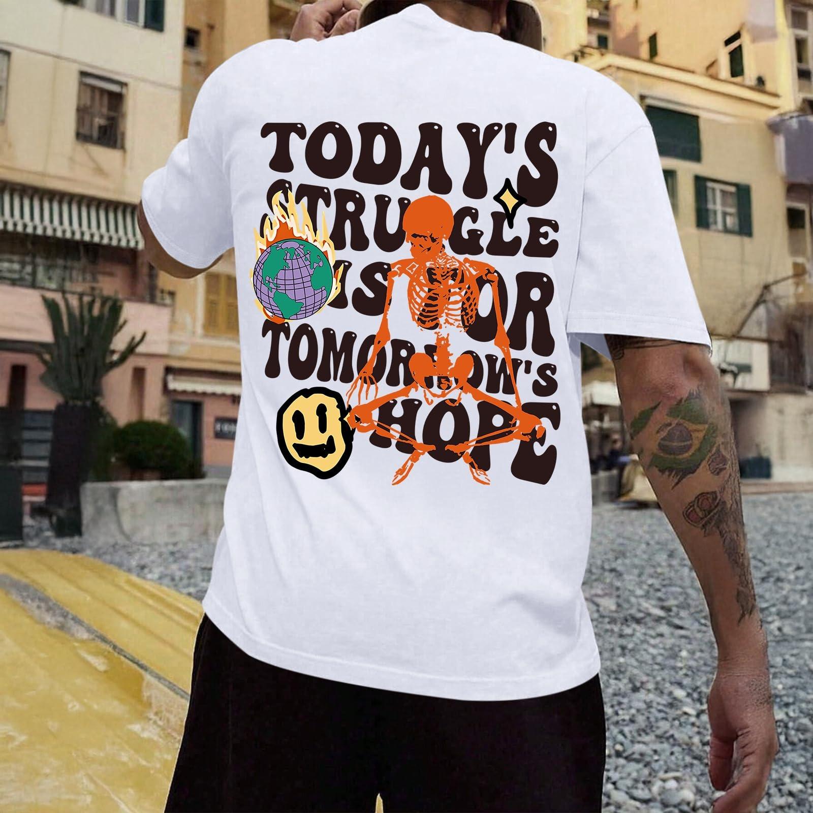 

Men s Today s Struggle for Tomorrow s Hope Graphic Tee, Retro Bubble Text Streetwear T-Shirt XXL білий