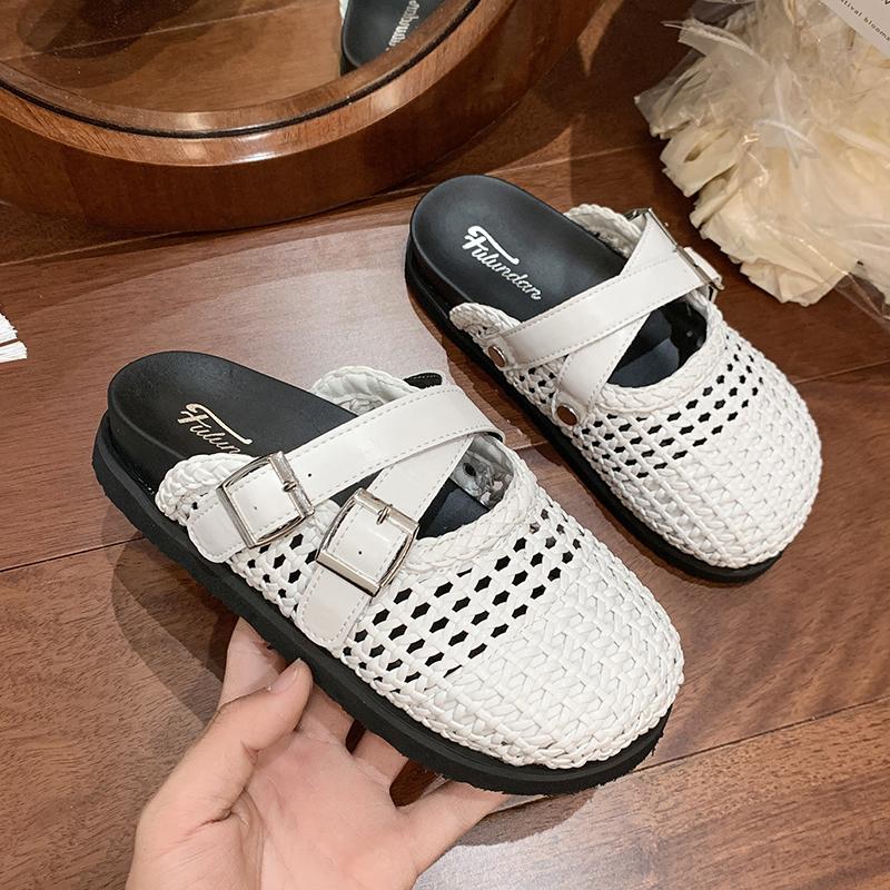 

Балетки Сетка Женские Тапочки Дизайнерское Плетение Неглубокие Мюли Обувь 2025 Лето Ходьба Слингбэк Женские Сандалии Sandalias De Mujer 40 белый