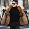 Grand col en fourrure doudoune hommes hiver veste en coton épais vêtements à capuche réguliers veste en fourrure Parka