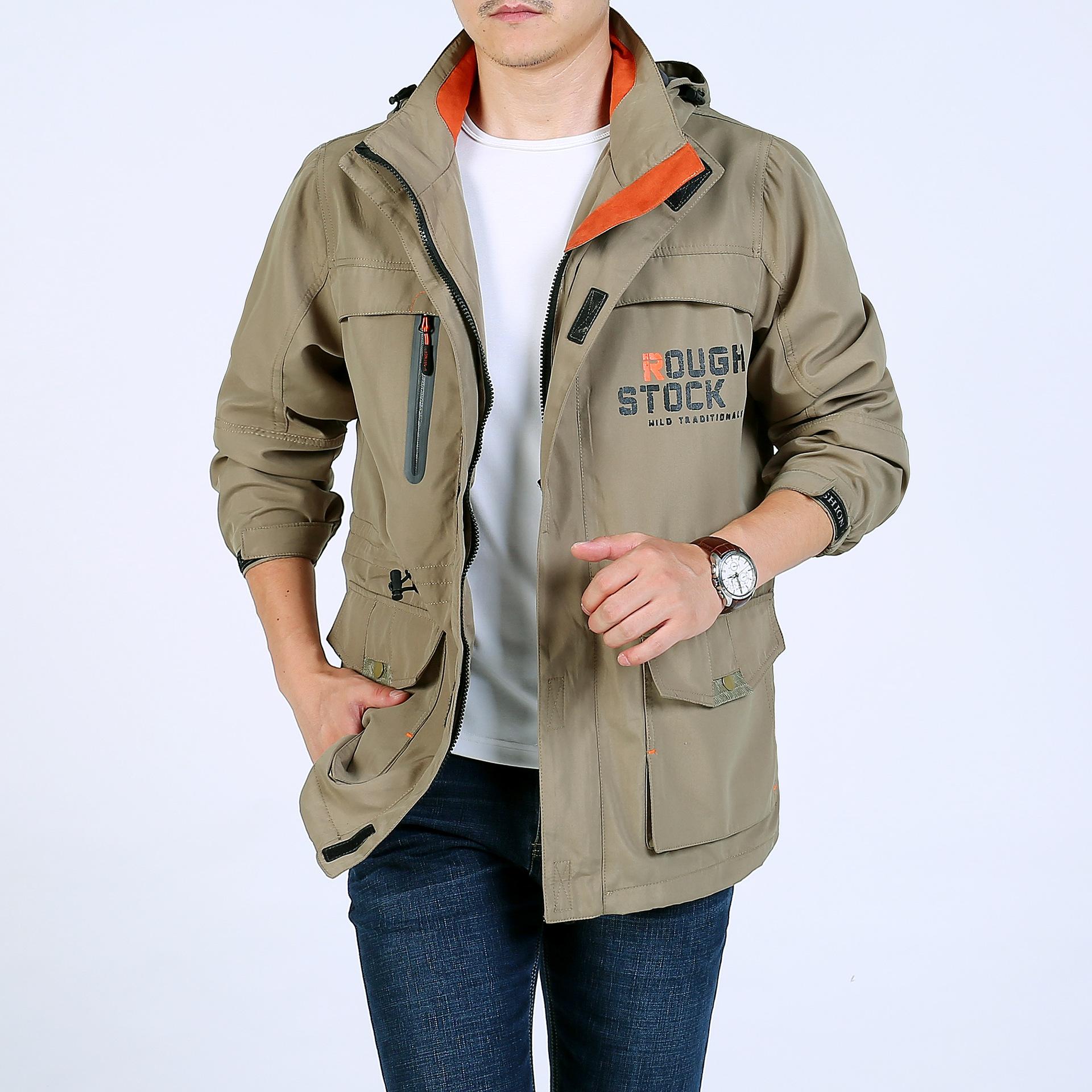 

Осенняя повседневная мужская куртка однотонного цвета с длинным рукавом, модная городская свободная куртка с капюшоном и воротником-стойкой XXXXL