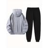 Autumn and Winter Men's Thick Wool Hooded Sweatshirt and Sports Pants Set, Made of Polyester Fabric, Featuring Bee Letter Pattern Printing Set
