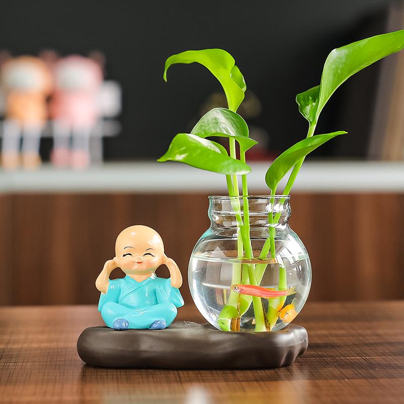 Creative Resin Monk Hydroponic Vase for Home and Office Decor