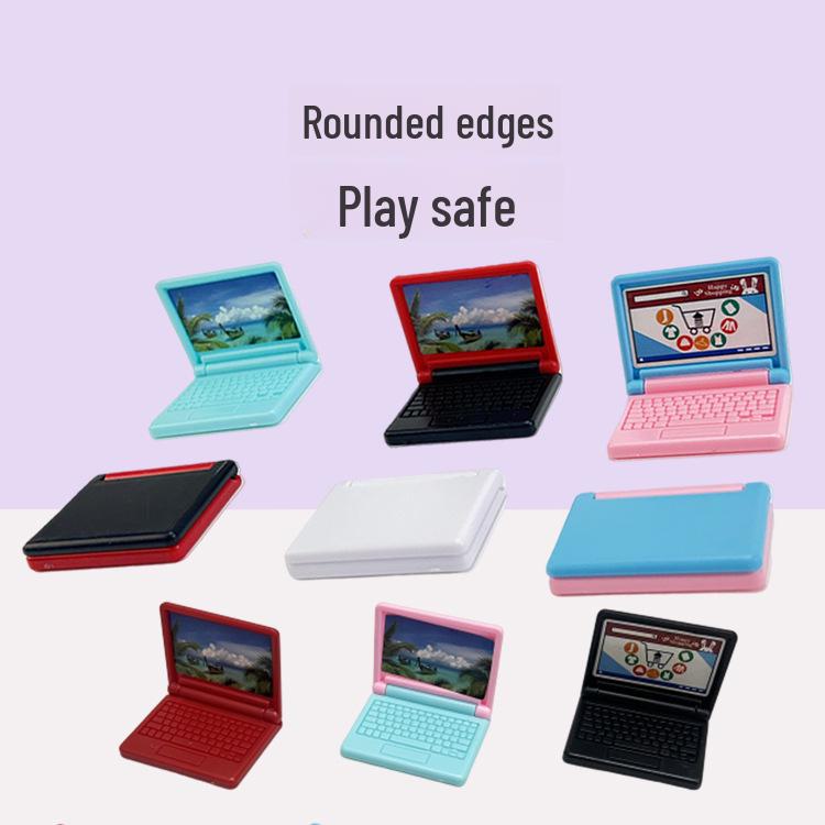 Mini Cartoon Laptop Model for Kids' Dollhouse Decor