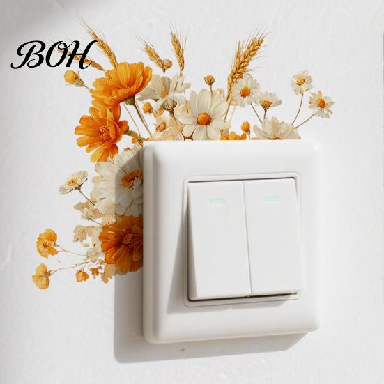 Waterproof Switch Sticker Removable Flower Sticker, Colorful Rose Peony Wall Protective Cover Decals, DIY Light for Bedroom Living Room PVC