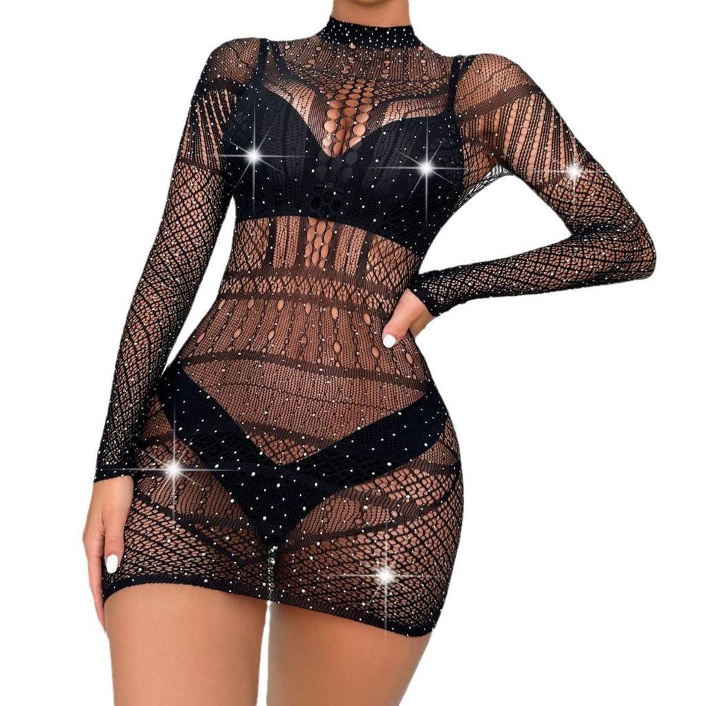 TZ177 Plus Size Shiny Rhinestone Bodycon Dress Lingerie