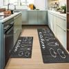 Dark Wood Grain Hand Drawn Kitchen Utensil Mat Set Waterproof Non Slip Runner Rug Wear Resistant Easy Wipe Kitchen Doormat