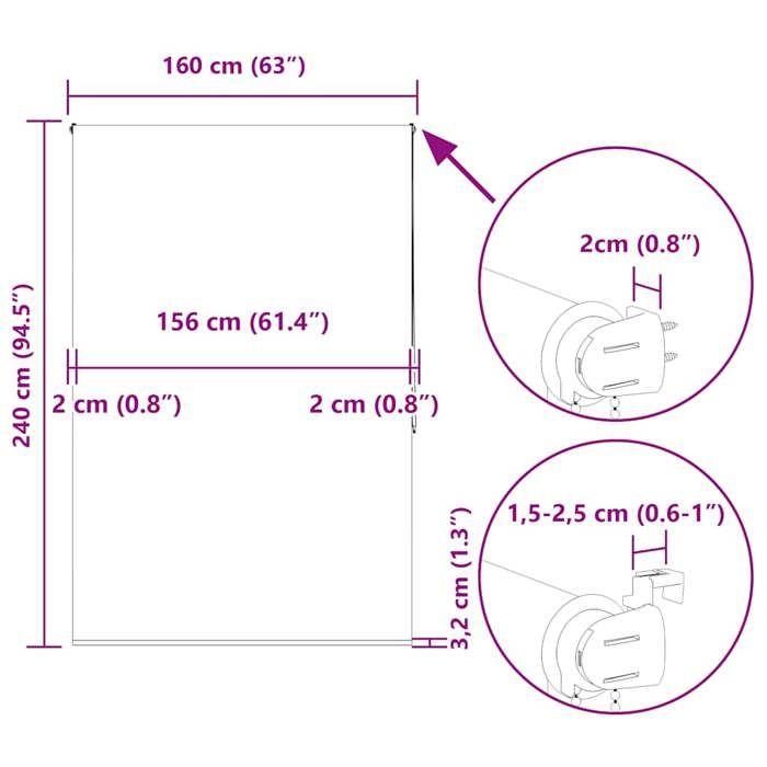 VidaXL Store enrouleur de douche 160x240 cm largeur du tissu 156 cm, store de douche, store enrouleur de rideau de douche, 4014930