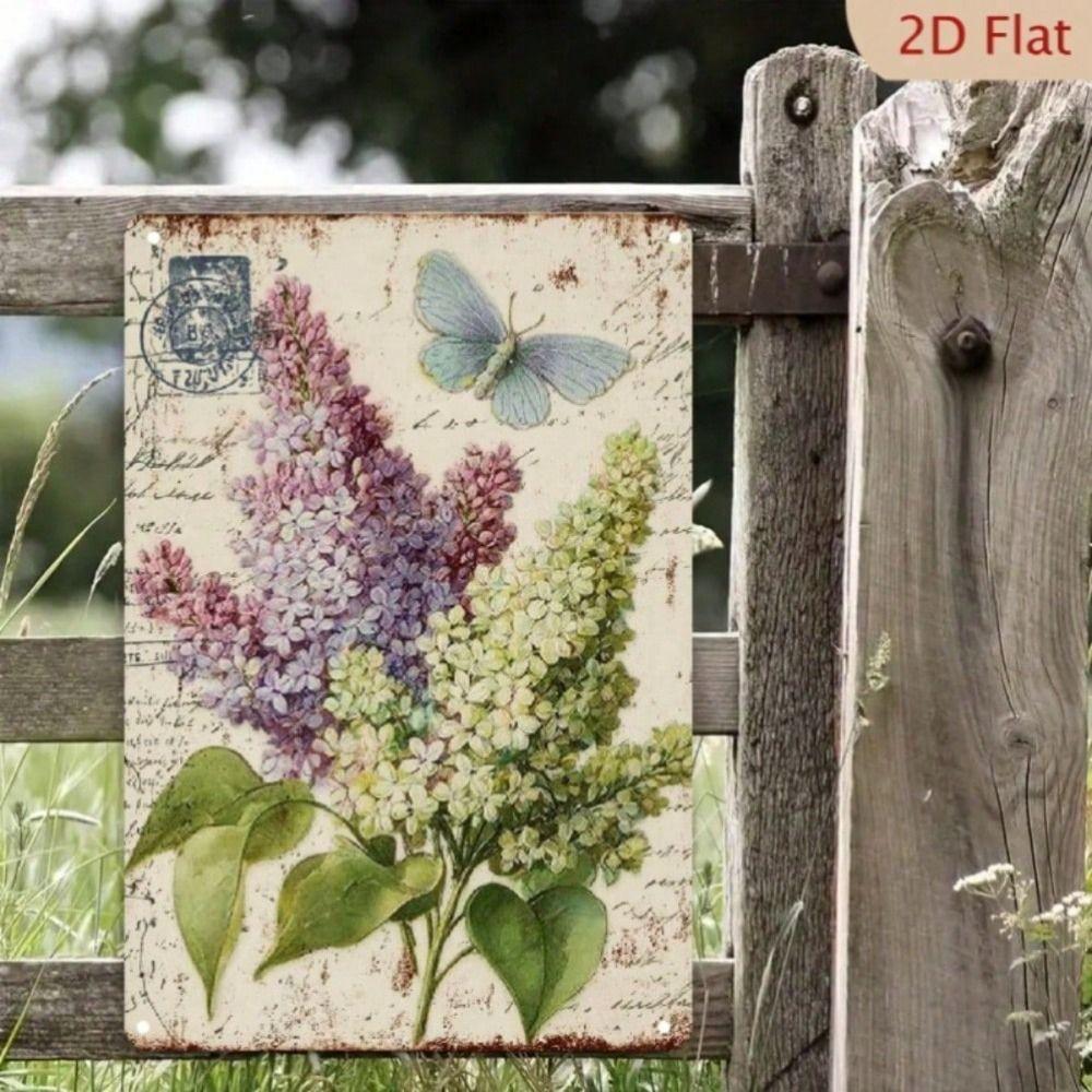 Vintage Butterfly Flower Metal Poster Wall Art for Cafe