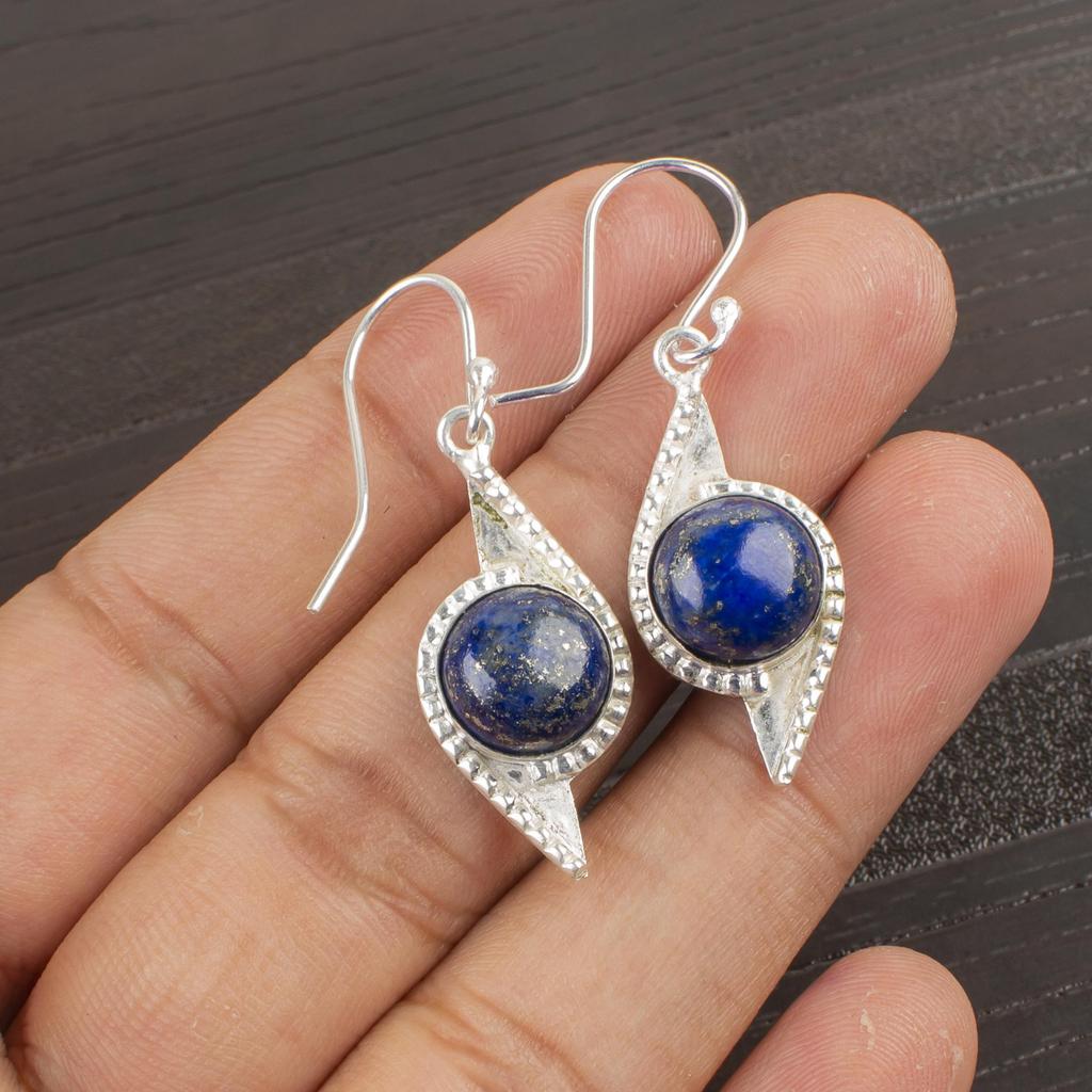 Lapis Lazuli Pendant Handmade Gemstone Jewelry, 925 Solid Sterling Silver Earrings ,Unique Design Jewelry Earrings For Her