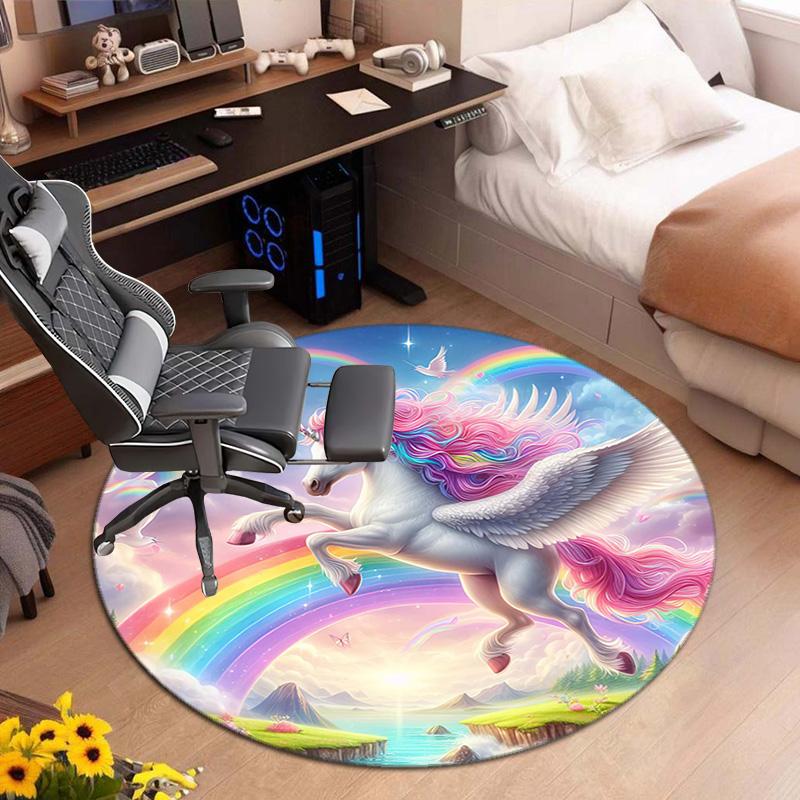 1Pc Cute Unicorn Circular Print Rug - Home Decoration Carpet For Living Room Bedroom Flooring Computer Chair Area Rug