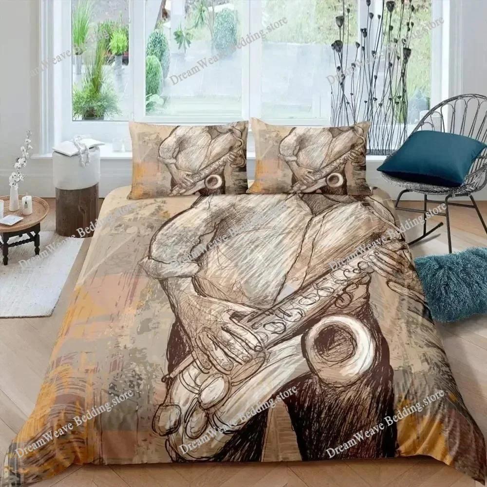 Saxophone Duvet Cover Set Rotating Musical Notes Bedding Set Musical Instrument Retro Jazz Music Twin 3D Quilt Cover for Kids963