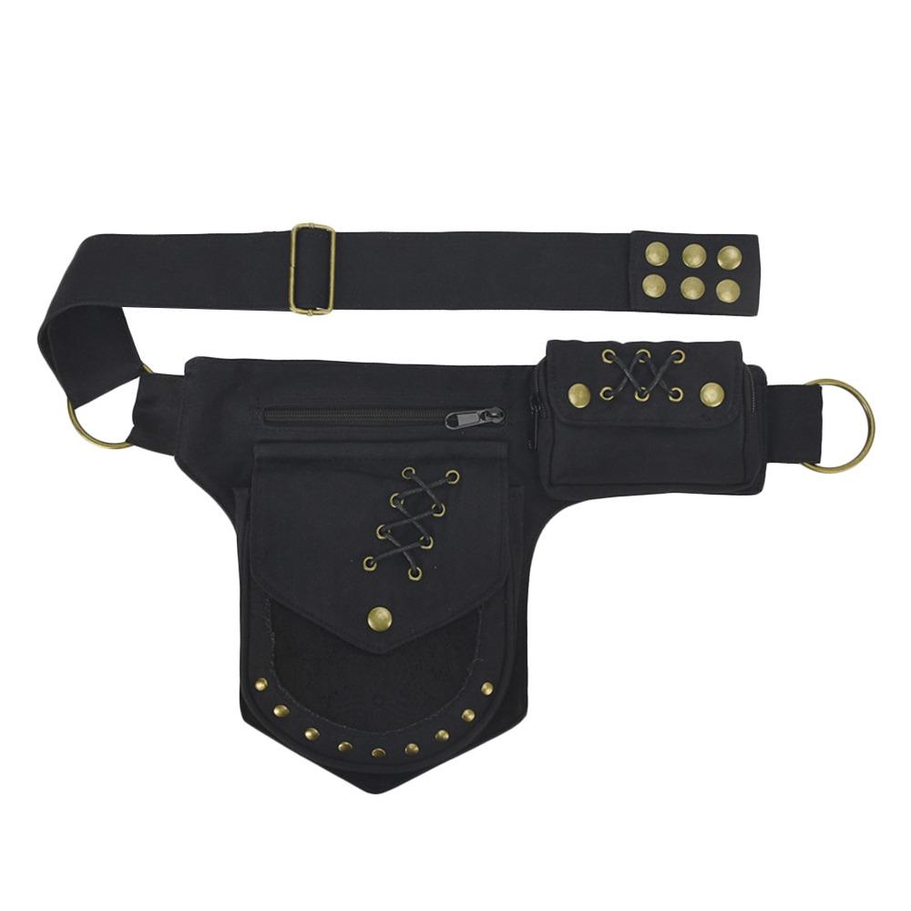 

Fashion Cotton Belt Waist Packs Adjustable Strap Multi-functional Phone Pouch Vintage Travel Waist Bag Outdoor чорний