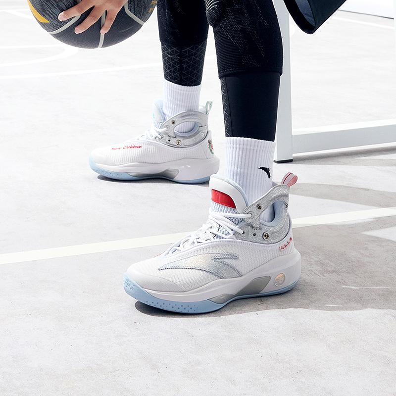 Anta Kids KT8 Non-Slip Shock Absorbing Wear-Resistant High-Top Basketball Shoes Kids Basketball Shoes Silver Blue 312311130-10