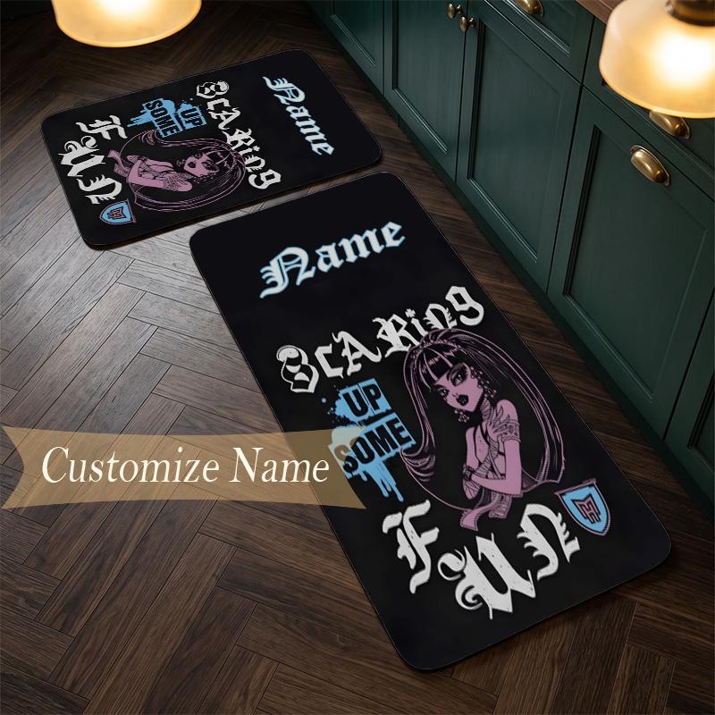 monster high (1) Customize Name Flannel Kitchen Mat Soft Non-Slip Kitchen Floor Runner Rug for Home Kitchen Decor
