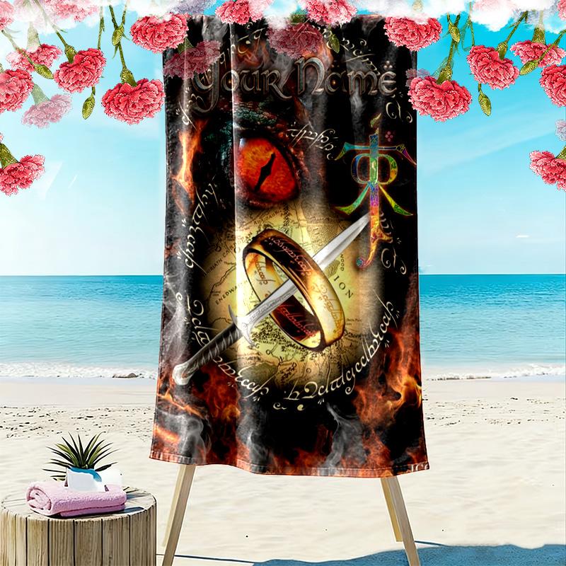 Name Custom Lord Rings Print Beach Towel, Large Soft Quick Dry Towel for Beach Camping Swimming