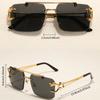 Retro Double Beam Sunglasses For Men Fashion Leopard Frameless Trimmed Sunglasses For Women Fashion