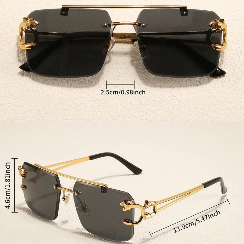 Retro Double Beam Sunglasses For Men Fashion Leopard Frameless Trimmed Sunglasses For Women Fashion