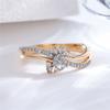 Cute Female White Zircon Stone Gold Color Wedding Jewelry Promise Engagement Flower Rings For Women