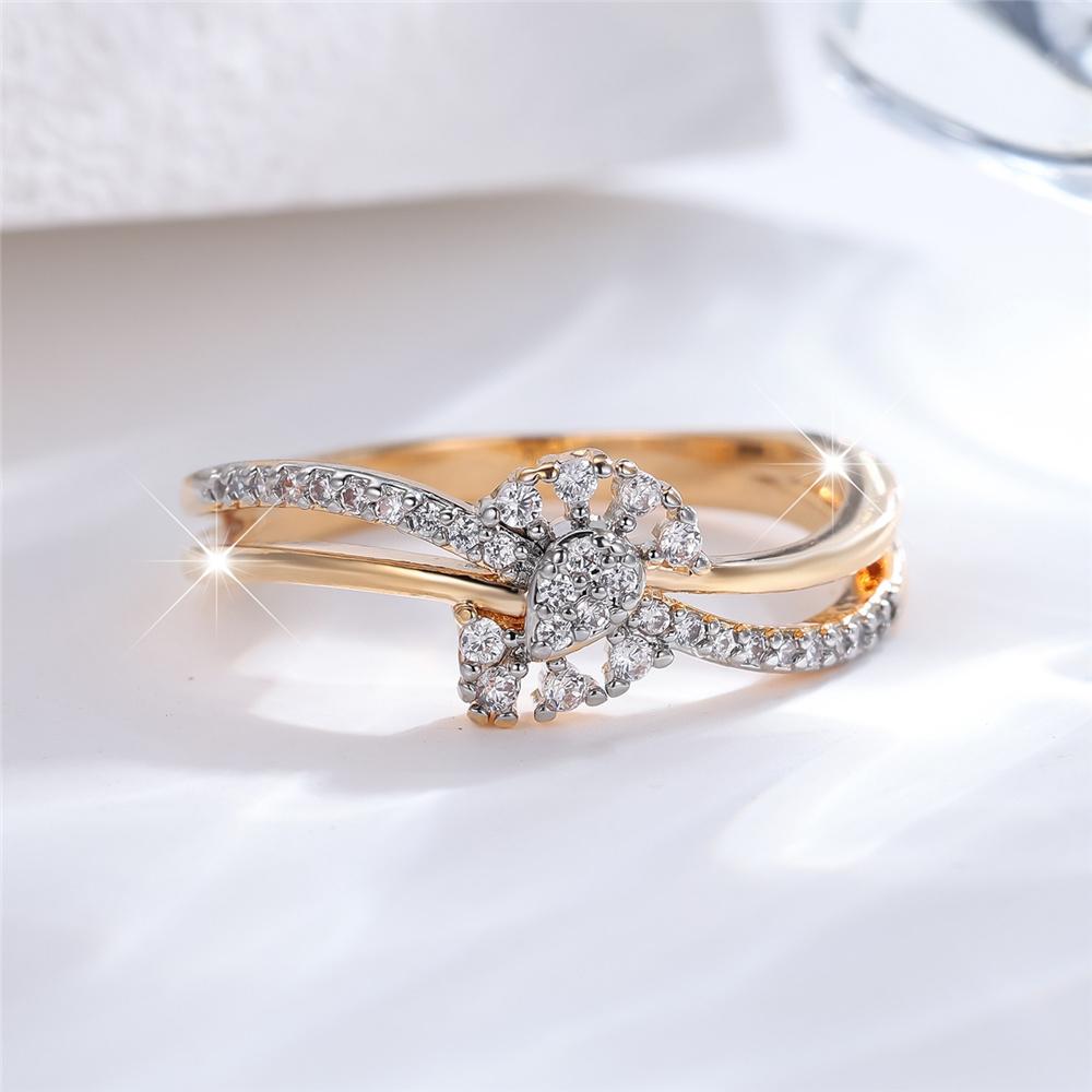 Cute Female White Zircon Stone Gold Color Wedding Jewelry Promise Engagement Flower Rings For Women