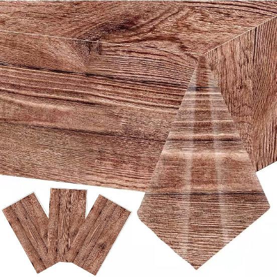 3 Pieces Wood Grain Tablecloths Rustic Wood Looking Plastic Table Covers Rectangle Brown Wood Vintage Farmhouse Table Cloth Decorations for Western