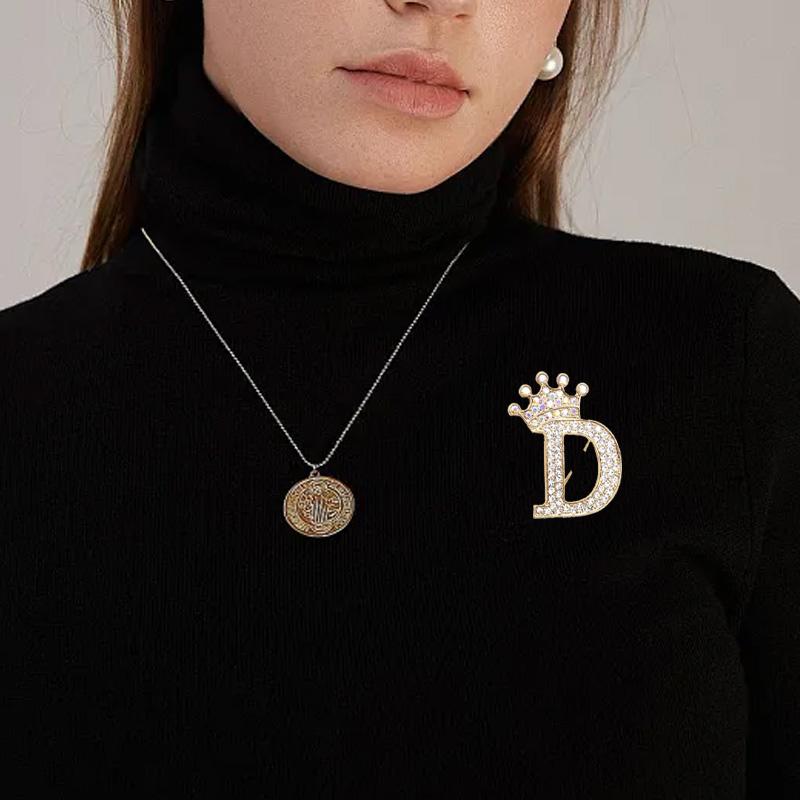 1 Pièce Broches pour Femmes & Hommes Broche Initiale Épingle de Col Strass Cristal Mode A-Z Ton Doré Épingle Corsage