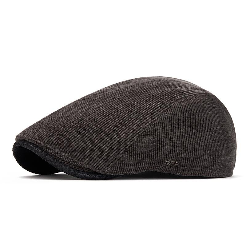 Men's Beret Autumn Winter Velvet Warm Cap British Vintage Corduroy Forward Cap Painter's Hat