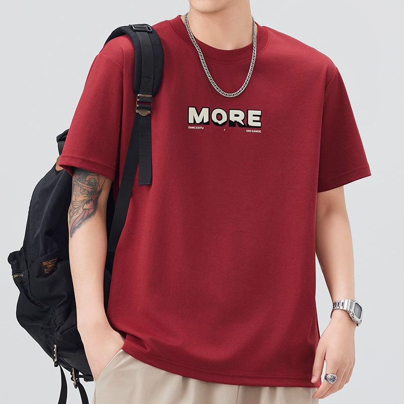 Mens Latest Summer Relaxed Fit Round Neck Short-sleeved T-shirt Thin Printed Short T-shirt