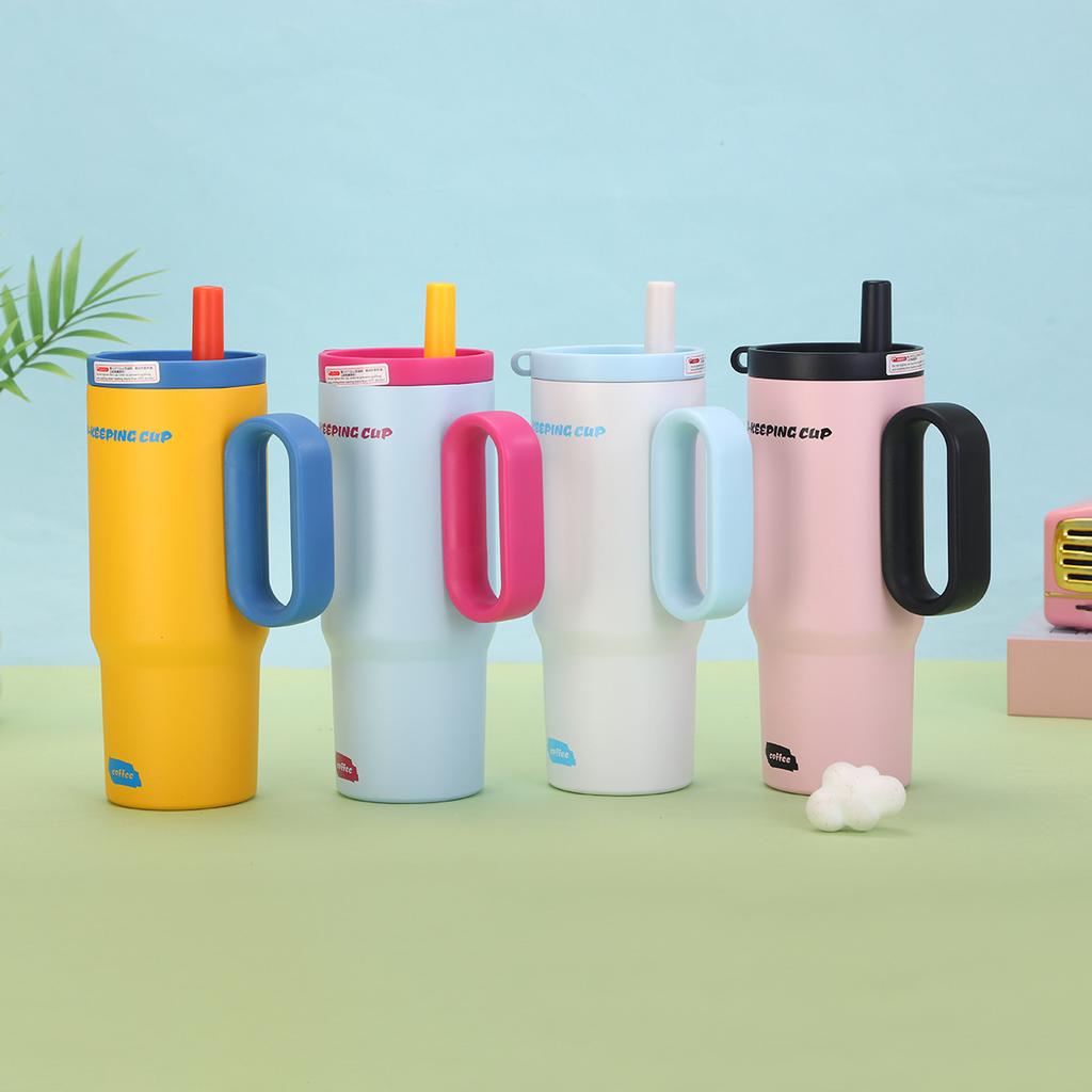 Big Mac Twilight Handle Thermos Cup Creative  Stainless Steel Ice Big Cup Outdoor Portable Straw Car Cup