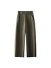 Women's Spring/Summer Army Green Wide-Leg Balloon Pants - Petite, Casual, Pure Cotton, Straight Leg