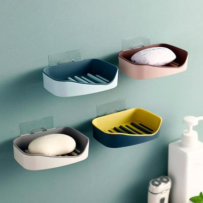 Wall Mounted Soap Dish With Drain Water Home Self-Adhesive No Punching Bathroom Shelf Supplies Storage Box Solid Soap Box Holder