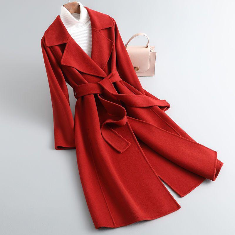 

Autumn New Double-sided Cashmere Coat Women s Mid-length Over-the-knee Slim Woolen Woolen Coat XL