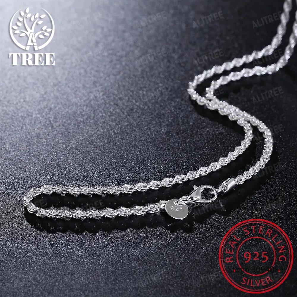 2/3/4MM 16-24 Inches 925 Sterling Silver Rope Chain Necklace For Men Women Fashion Punk Wedding Party Gifts Jewelry