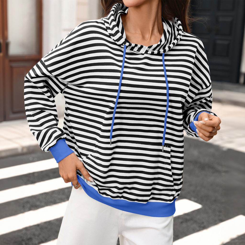 Women's Fashion Striped Long Sleeve Hoodie, Loose Fit Pullover for Casual Daily Wear