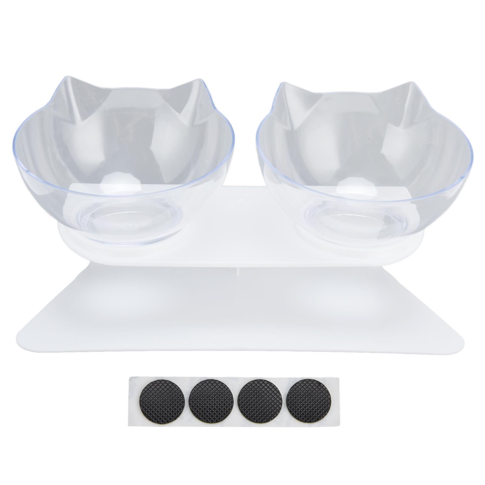 

15 degrees Inclined Cat Double Bowl Neck Guard Pet Feeding Bowl for Home Pet Shop Living Room(White Base Transparent Bowl )