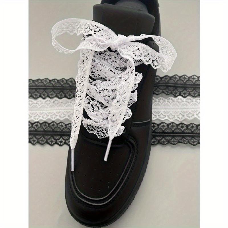 2pcs Lace Shoelaces, Beautiful DIY Ballet Girl Accessories, Black & White Silk Lace Trim Shoelaces