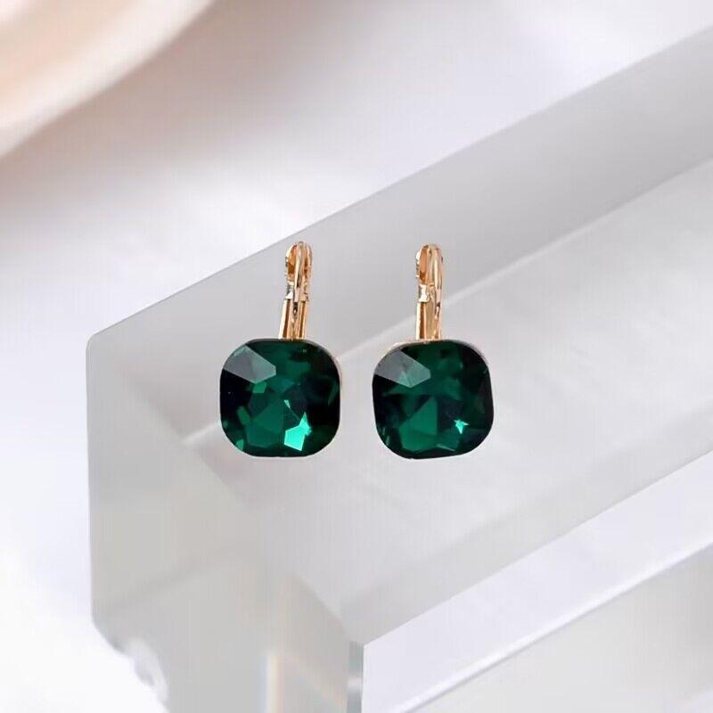 Trendy Square Crystal Drop Earrings for Women Wedding Party Elegant Jewelry Golden Geometry Loop Earrings White Pink Blue