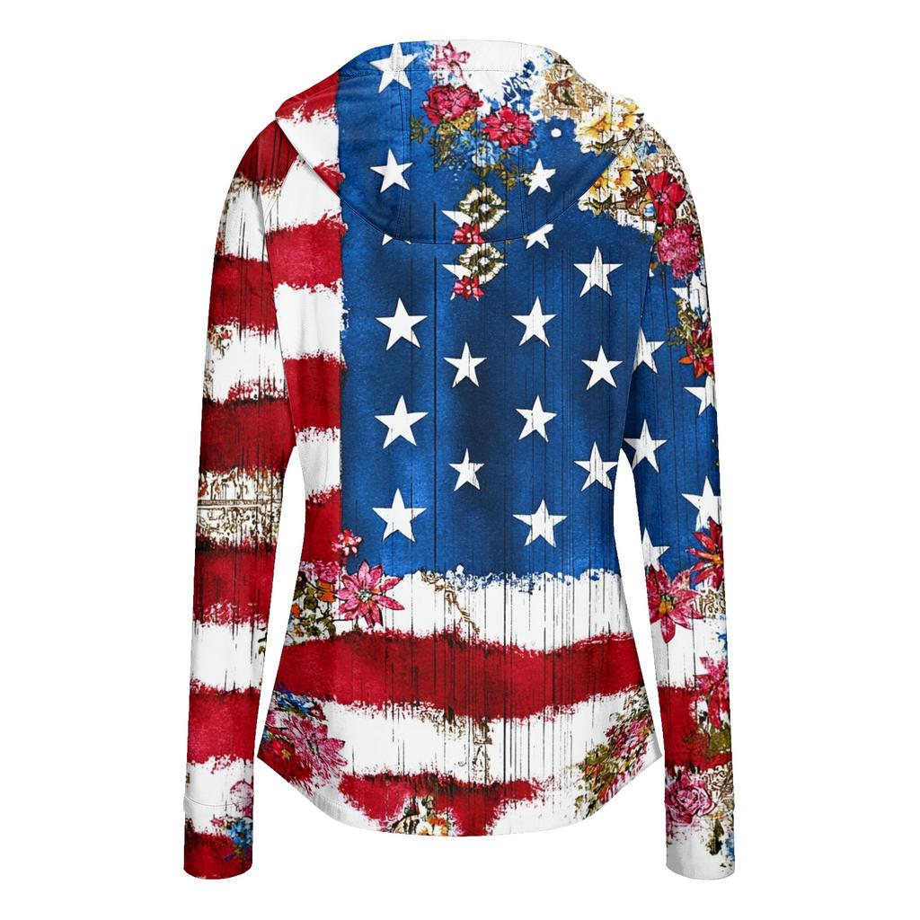 Women's Fashion Zip Up Hoodie Lightweight Long Sleeve Hooded Jacket with Pockets Printed Design Sun Protection Outerwear for Casual Wear