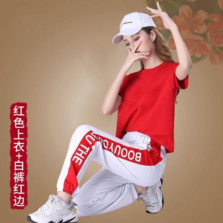 Summer new running refreshing and comfortable solid color sportswear crew neck design women's fashion simple two-piece set