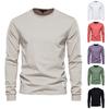 Men Tops Solid Color Cotton Pullover Comfortable Anti-pilling Crew Neck Elastic Cuff