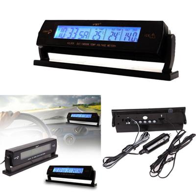 Auto Car Temperature Voltage Clock Digital LCD Thermometer Meter Monitor Alarm