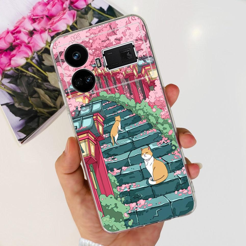 Pro Realme GT5 Pouzdro Průhledné Silikonové Měkký TPU Kryt Pro OPPO Realme GT 5 RealmeGT5 Pouzdra Květinové Mramorové Želé Nárazník Coques