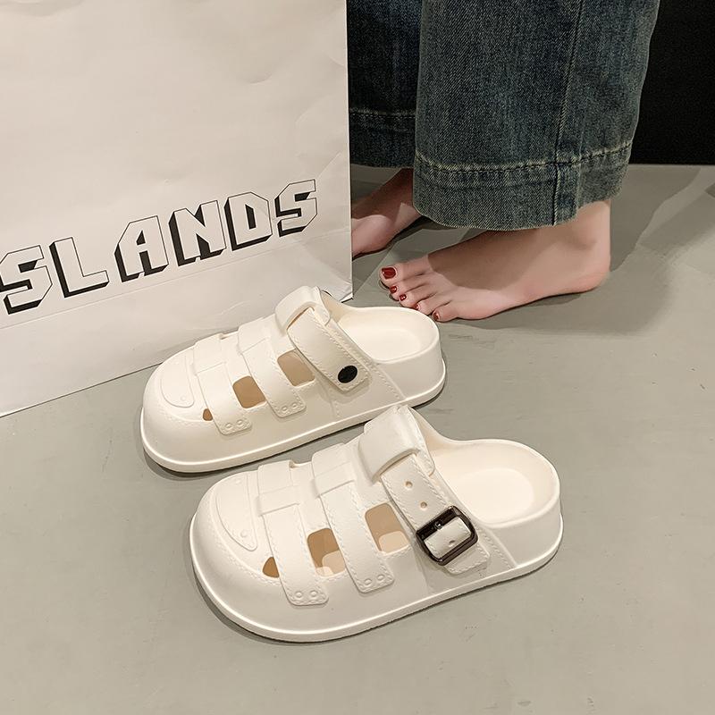 

Simple hollow bag head slippers, casual and light cool slippers, women s fashion versatile non-slip seaside half drag 36-37 белый