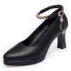Chunky High Heels, Comfortable Model Runway Shoes, Work Shoes, Black Soft-soled Comfortable Strappy Shoes