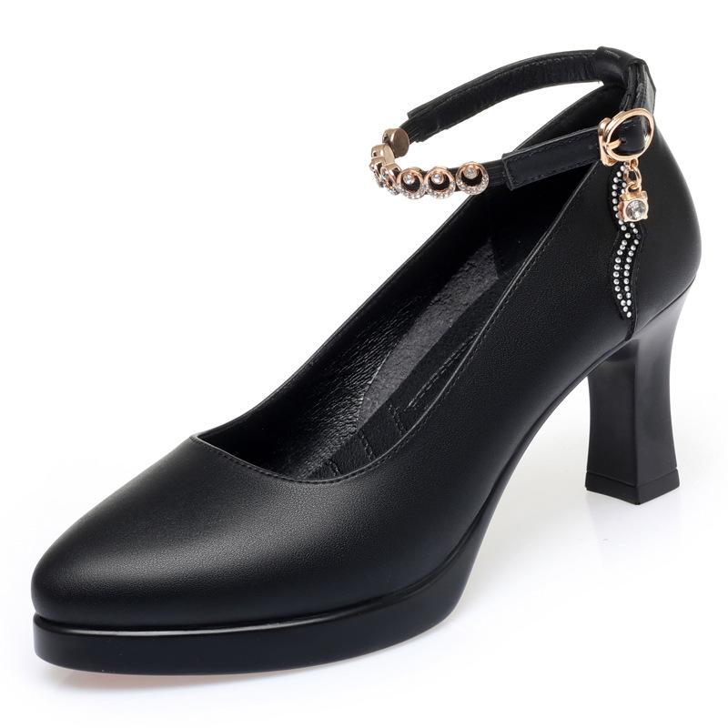 Chunky High Heels, Comfortable Model Runway Shoes, Work Shoes, Black Soft-soled Comfortable Strappy Shoes