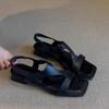 Sheepskin Version~ Niche Z-shaped Buckle Open-toed Square Head Sandals for Women's Outer Wear, Fashionable and Comfortable for Commuting, Black Roman