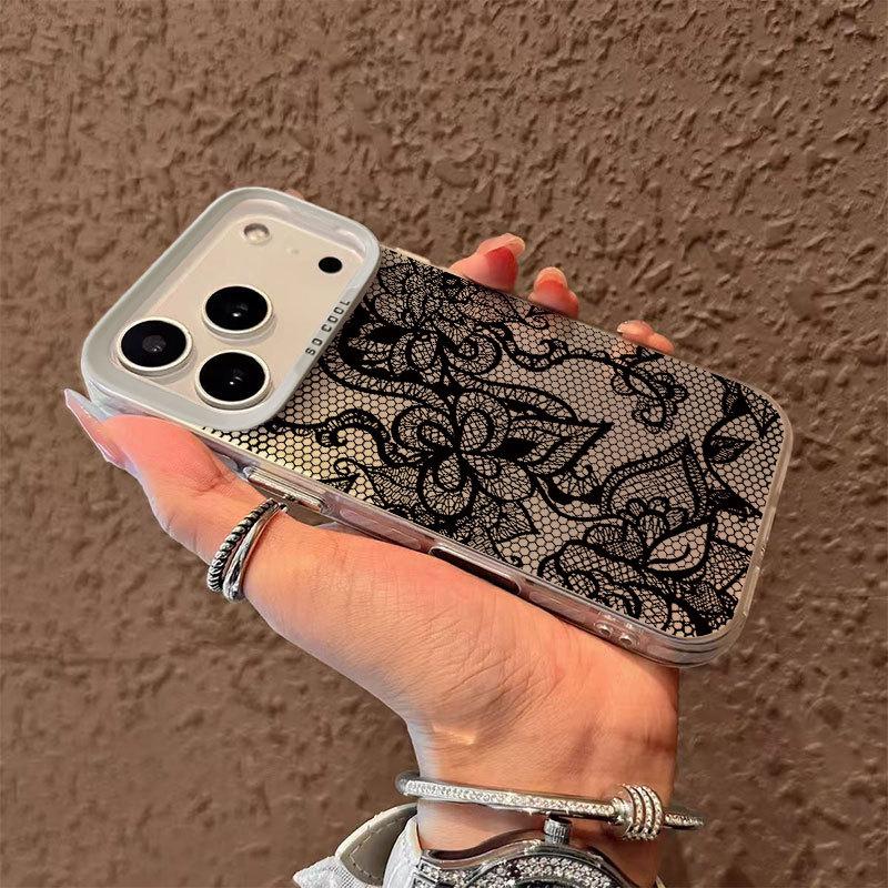Husă de Telefon cu Model Dantelă Neagră Pentru iPhone 17 Pro Max 16 15 14 Plus 13 12 11 Pro Max 16E 17Air X XR XS Max Husă Moale Antishock
