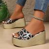 Fashion Leopard Print Thick Bottom Wedge Sandals for Women Fashion Chunky Platform Slippers Woman Summer Peep Toe Non Slip Beach Slides